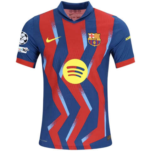 camisa barcelona iv 25/26, camisa barcelona 25/26 vermelha e azul, camisa barcelona champions league, camisa barça com patch champions, barcelona champions league kit, camisa barcelona quarta camisa, camisa barcelona torcedor 25/26, camisa barcelona mascu