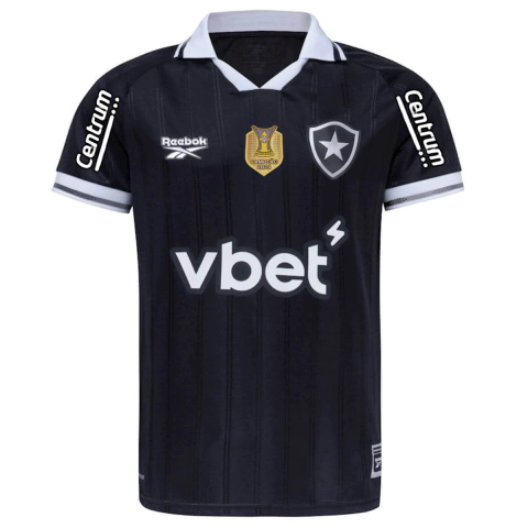camisa botafogo 25/26 com patch campeão brasileiro, camisa botafogo reserva preta 2025 com patrocínio, camisa oficial botafogo reebok 2025 2026, camisa retrô botafogo campeão brasileira 25/26, camisa preta botafogo torcedor com patrocínio, camisa botafogo