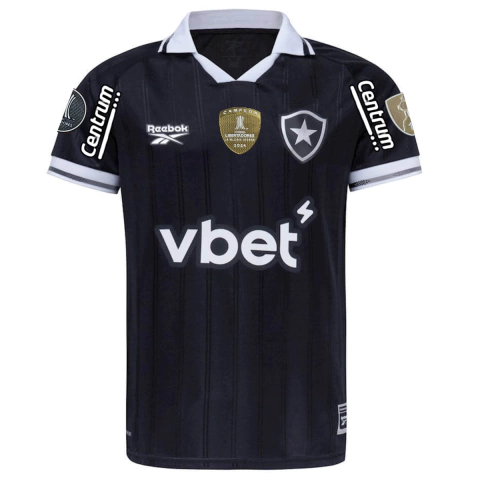 camisa botafogo 25/26 campeao libertadores, camisa botafogo preta 2025 com patch libertadores, camisa botafogo reserva com patrocinio e patch libertadores, camisa torcedor botafogo libertadores 25/26, camisa oficial botafogo reebok libertadores, camisa bo