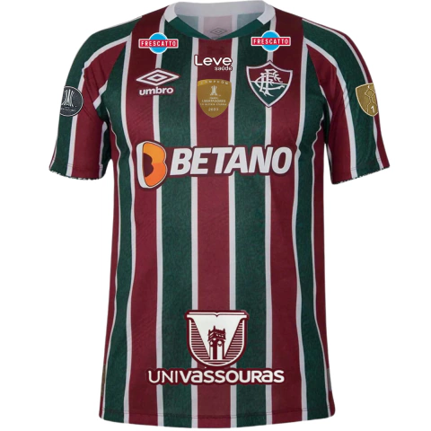 Camisa Fluminense Home 24/25 - Com Patrocínio e Patchs Libertadores 2024 - Torcedor - Masculino - Grená