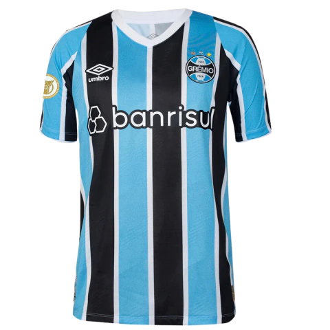 Camisa Grêmio Home 24/25 - Com Patch Brasileirão 2024 - Torcedor - Masculino - Azul e Preto