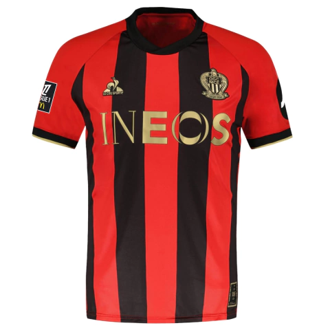 Camisa Nice Home 24/25 - Com Patch Ligue 1 - Torcedor - Masculino - Vermelha e Preto