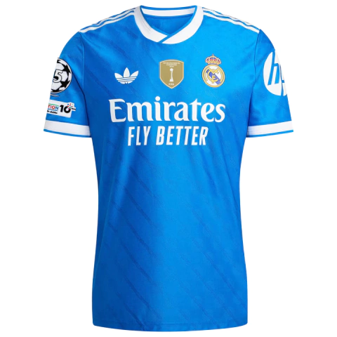 camisa real madrid 24/25 patch champions league e campeão intercontinental, camisa terceira real madrid azul champions e mundial, camisa real madrid 2024 2025 patch champions e intercontinental, camisa torcedor real madrid azul champions league e campeão 