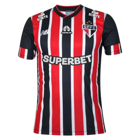 Camisa São Paulo Away 24/25 - Com Patrocinio - Torcedor - Masculino - Vermelha e Preta