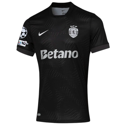 camisa sporting lisboa ii 25/26, camisa sporting 25/26 preta, camisa sporting champions league, camisa sporting com patch champions, sporting champions league kit, camisa sporting away 25/26, camisa sporting segunda camisa, camisa sporting torcedor 25/26,
