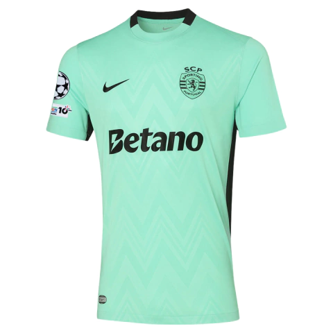 camisa sporting lisboa 25/26 champions, camisa sporting lisboa iii patch champions, camisa sporting verde claro 2025 2026, camisa sporting alternativa champions league, camisa sporting torcedor nike 25/26