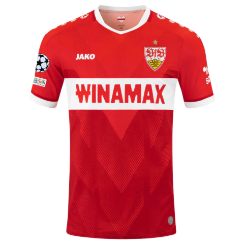 Camisa Stuttgart Away 24/25 - Com Pathcs Champions League - Torcedor - Masculino - Vermelha