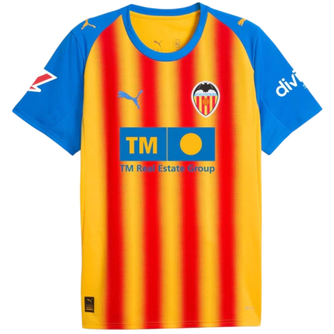 camisa valencia 25/26 patch la liga, camisa terceira valencia amarela e vermelha com patch, camisa valencia torcedor 2025 patch campeonato espanhol, camisa valencia terceira puma oficial com patch, camisa valencia 25/26 com escudo e morcego, camisa valenc