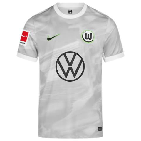 camisa wolfsburg 25/26, camisa reserva wolfsburg, camisa wolfsburg torcedor, camisa cinza wolfsburg, camisa oficial wolfsburg, uniforme wolfsburg 2025, camisa dos lobos alemanha, camisa masculina wolfsburg, camisa com verde limão wolfsburg, camisa alterna