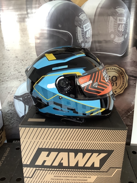 Casco Hawk RS1 ALPHA NEGRO CELESTE BRILLANTE