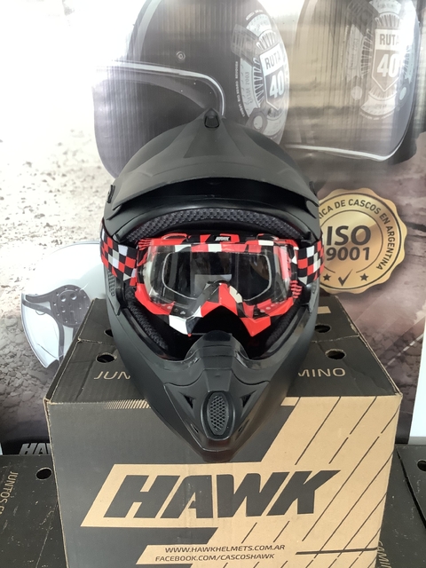 ANTIPARRAS CROSS HAWK NEGRA ROJO CON VISOR TRANSPARENTE