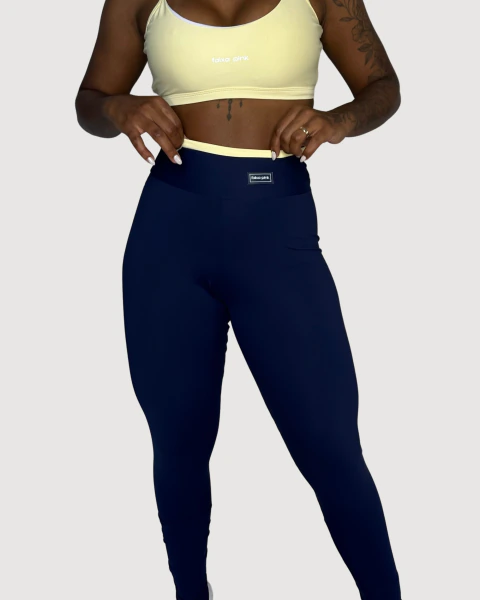 Calça Duo Marinho Com Amarelo