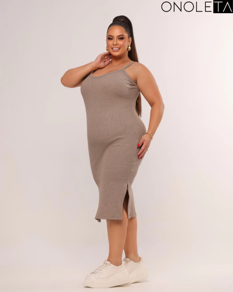 VESTIDO MIDI ALCINHA PLUS - CANELA MESCLA - comprar online
