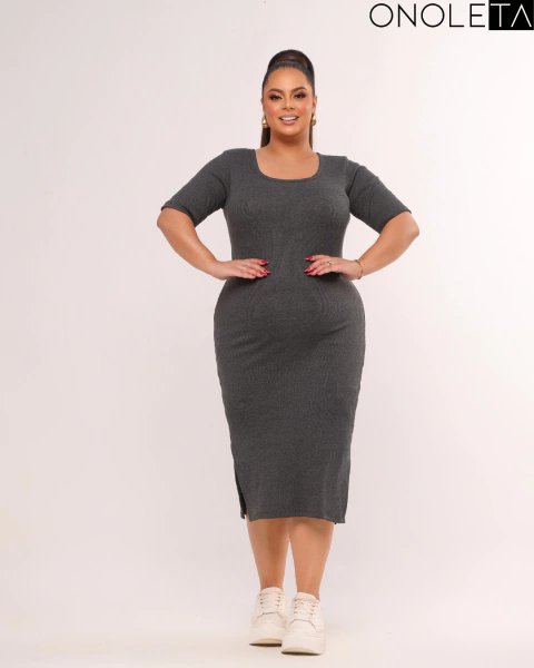 VESTIDO MIDI MANGA PLUS - AZUL DENIM - comprar online