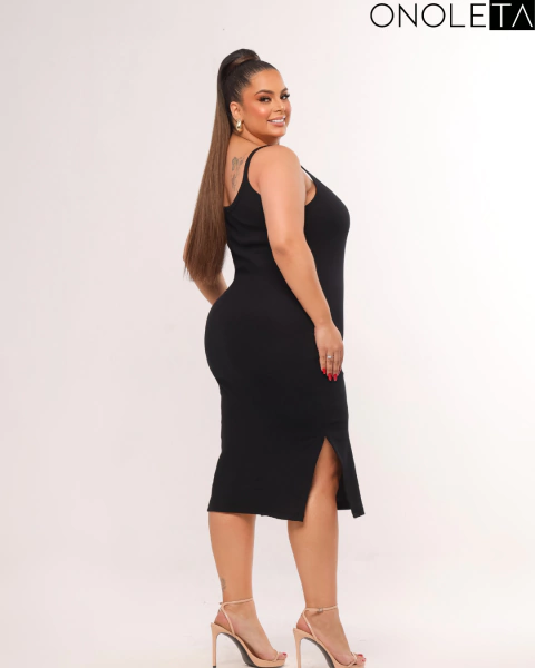 VESTIDO MIDI ALCINHA PLUS - PRETO - comprar online