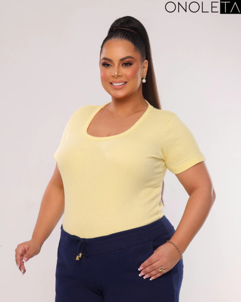 BLUSA MANGA PLUS SIZE - AMARELO MANTEIGA