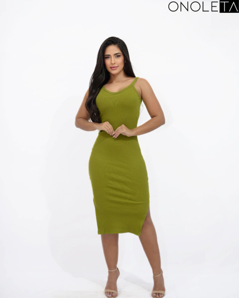 VESTIDO MIDI COM BOJO E FENDA LATERAL - VERDE PISTACHE