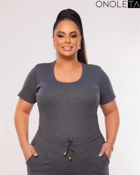 BLUSA MANGA PLUS SIZE - GRAFITE