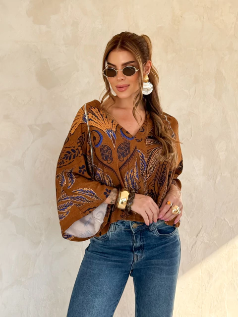 Blusa Noelia - Agafay Sunset - 785 - Valentina Brand | Moda Feminina Estampada em Atacado