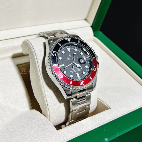 Queima - Submariner Prata / Fundo Preto / Catraca Preto e Vermelho - comprar online