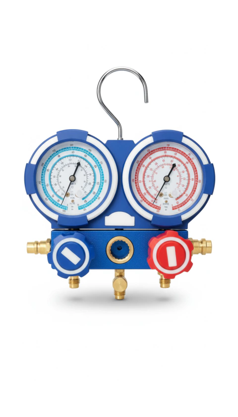 Manómetro con manguera de carga 1.5m R410A, R32, R134A. - comprar en línea