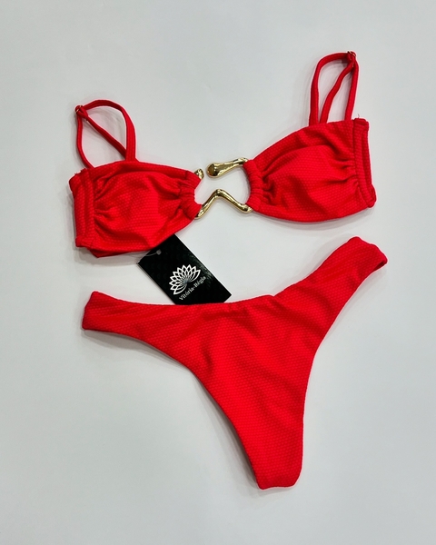 Biquíni top aviamento com calcinha asa delta vermelho