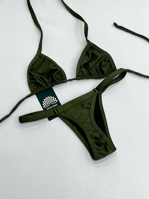 Biquíni cortininha marquinha calcinha fina fio verde militar