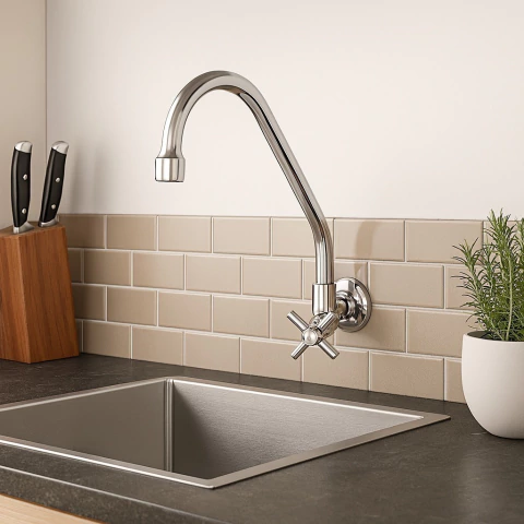 TORNEIRA DE PAREDE PARA COZINHA COM BICA MOVEL COM 1/4 DE VOLTA C37