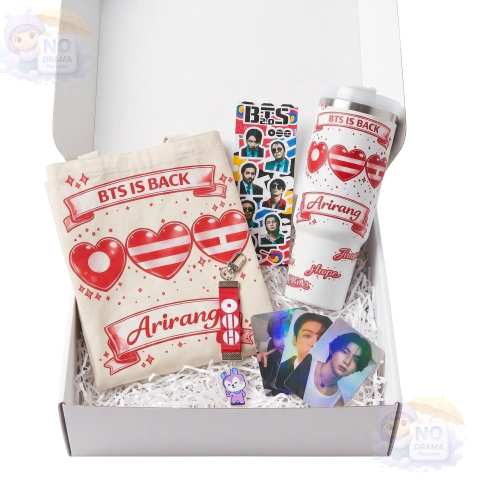 KIT BTS Love Song Completo | Ecobag + Copo/Garrafa + Chaveiro + Photocard + Adesivos