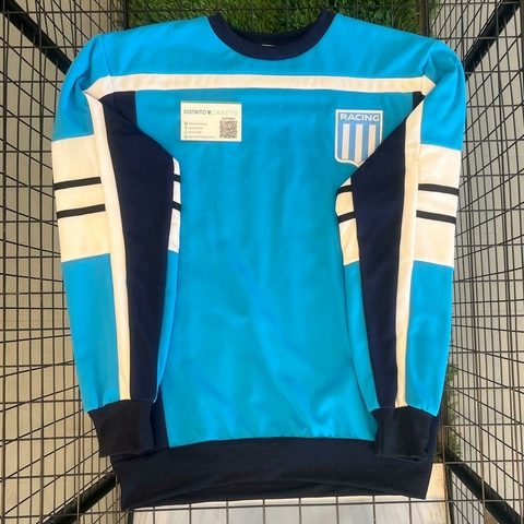 Buzo Racing retro celeste y azul oscuro