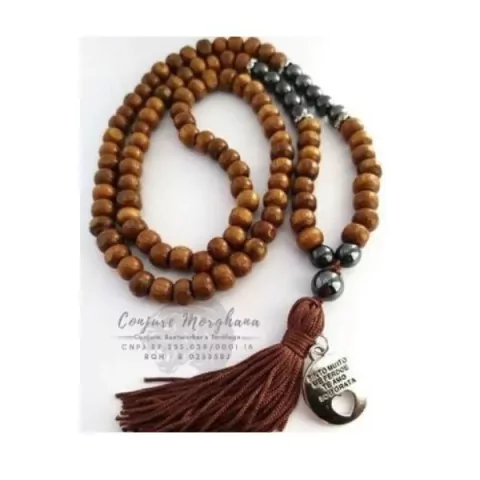 Japamala 108 contas de madeira com pedras hematita