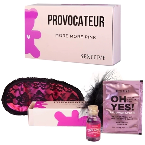 Kit Provocateur More More Pink: Pluma + Antifaz + Aceite + Lubricante