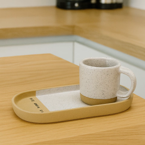 CANECA DE CAFÉ COM BANDEJA OVAL PAZ AMOR CA FÉ