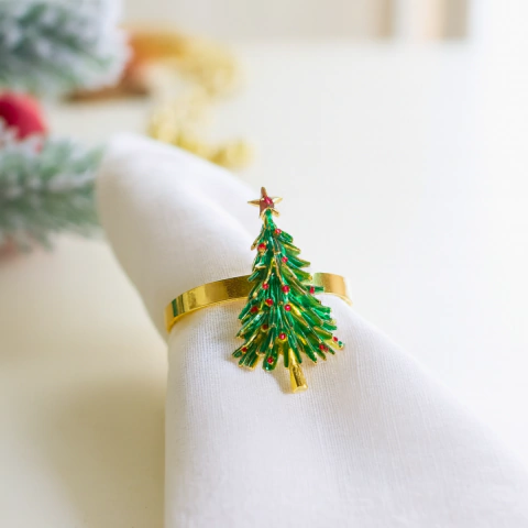CJ. 4 ANÉIS DE GUARDANAPO NATALINOS ÁRVORE DE NATAL