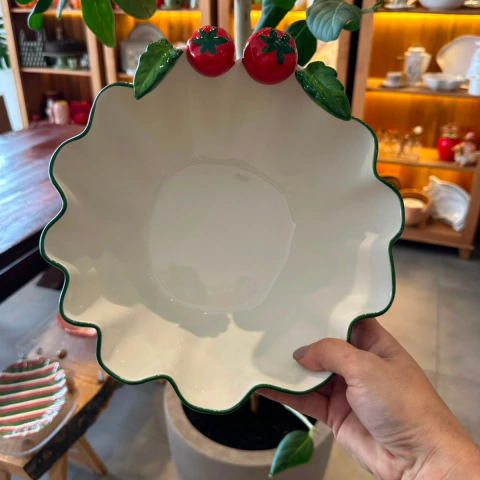 BOWL EM PORCELANA COM DETALHES EM TOMATE - 25CM -