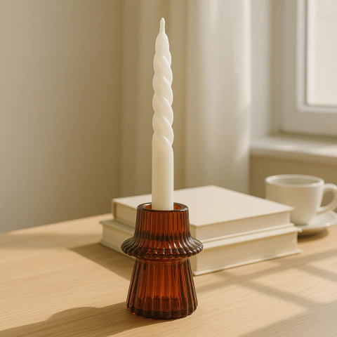 CASTIÇAL CANELADO ÂMBAR