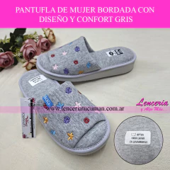 IKKI PANTUFLA DE MUJER BORDADA CON DISEÑO Y CONFORT GRIS CLARO 18GC