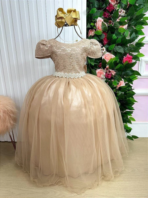 Vestido Enjoy Longo Laura Dourado Rendado - comprar online