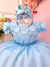 Vestido Infantil Azul Claro Com Apliques de Flores Daminha - comprar online