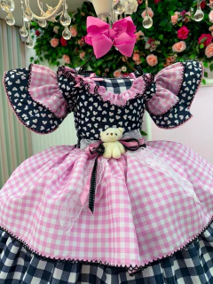 Vestido Marie Junino Luxo Ursinho do Sertão Mimosa Preto - Coroa Encantada - Roupa Social Infantil