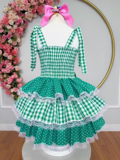 Imagem do Vestido Infantil de Alça Junino Arraiá Festas Verde Xadrez