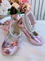 Sapatilha Rose Metalizado Tiras C/ Strass e Aplique de Lacinho