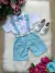 Conjunto Miss Cherry Gustavo Suspensório Shorts Azul Bebe