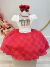 Vestido Infantil Marfim Busto Nervura e Saia Vermelha Festas - TUTTI BABY & KIDS - Roupa Social Infantil 
