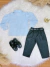 Conjunto Infantil Camisa Listrada Azul e Calça Preta Cinto - loja online