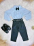 Conjunto Infantil Camisa Listrada Azul e Calça Preta Cinto - TUTTI BABY & KIDS - Roupa Social Infantil 