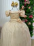 Vestido Marie Longo Manga Princesa Dourado na internet