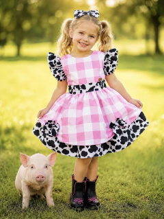 Vestido Infantil Xadrez Branco Rosa Fazendinha Vaquinha Laço na internet
