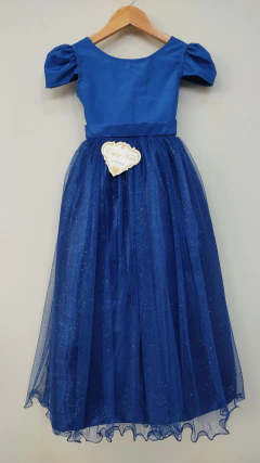 Imagem do Vestido Infantil Azul Royal Longo de Princesa Brilhante e Mangas
