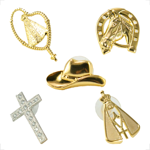 Kit com 05 Broches para Chapéu Pingentes Diversos Pim Bótons